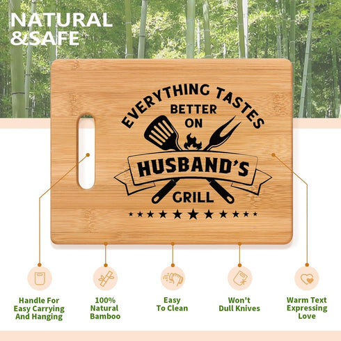 Bamboo Cutting Board for Husband -Everything Tastes better on husband's grill